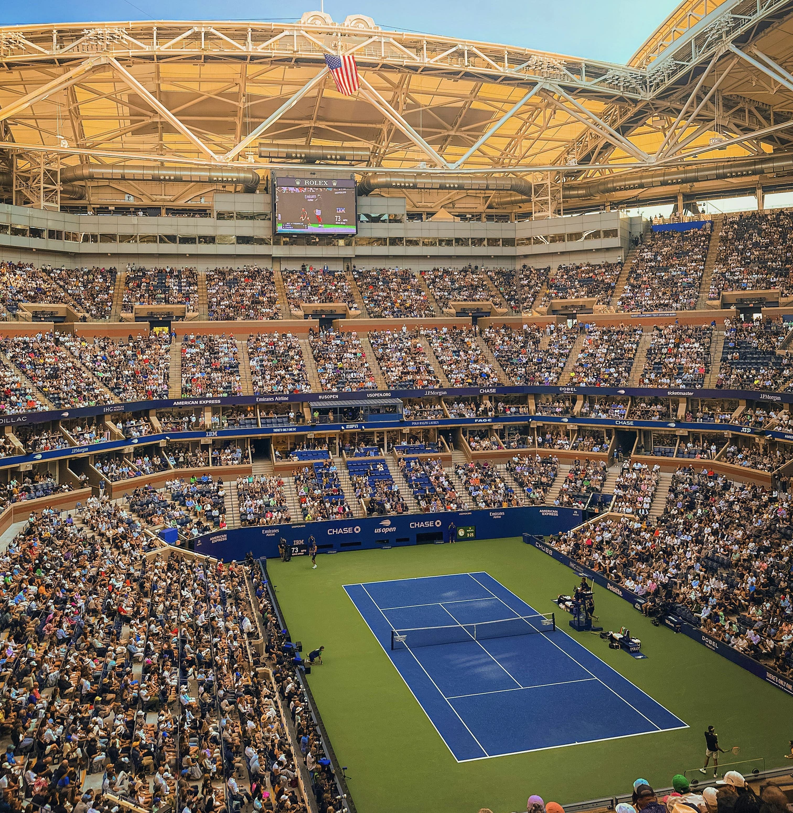 Tennis player competing on a court